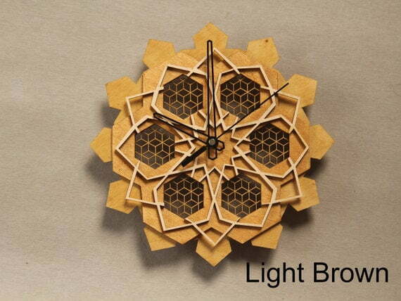 Wall Clock. Wooden, vintage, multilayered laser cut wall clock with numbers and quiet quartz clock mechanism - Image 4