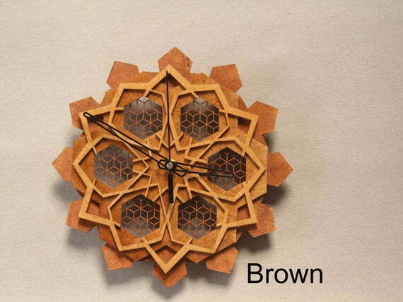 Wall Clock. Wooden, vintage, multilayered laser cut wall clock with numbers and quiet quartz clock mechanism - Image 3