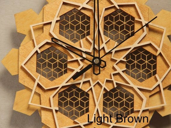 Wall Clock. Wooden, vintage, multilayered laser cut wall clock with numbers and quiet quartz clock mechanism - Image 5