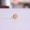 Ring. Stainless Steel Adjustable Ring With Wooden Laser Cut Hexagon Shaped Head Featuring Cubes - Sacred Geometry Jewelry