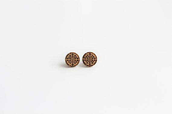 Sri Yantra Wood Stud Earrings