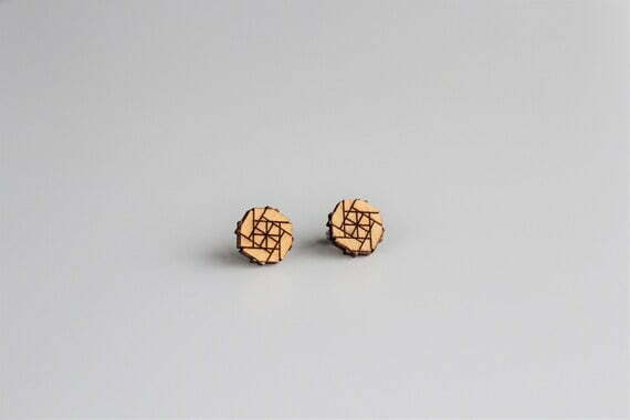 Square Matrix Sacred Geometry Wooden Stud Earrings