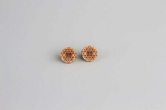 Sri Yantra Wood Stud Earrings