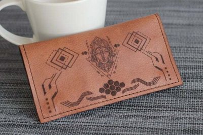 Genuine Leather Tobacco Pouch, Handcrafted Rolling Cigarettes Case, Kali Bag, Personalised, Geometric Engraved, Smokers Gift, Boho, Zipped