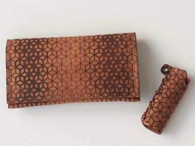 Genuine Leather Smoking Set, Leather Tobacco Pouch, Handcrafted Rolling Cigarettes Case, Lighter Case, Engraved Gift for Smokers, Hexagons