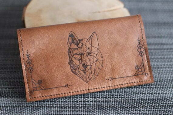 Genuine Leather Tobacco Pouch, Handcrafted Rolling Cigarettes Case, Wolf Lovers Gifts, Personalised Engraved Bag, Unique Gift for Smokers