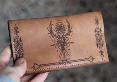 Genuine Leather Tobacco Pouch, Rolling Cigarettes Case, Deer Skull Gifts, Engraved, Gift for Smokers, Personalised Bag, Tabaktasche