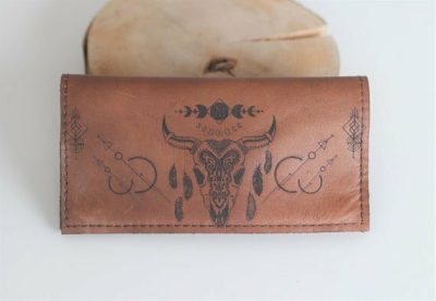 Bull Skull Tobacco Pouch, Genuine Leather Rolling Bag, Cigarettes Case, Zipper, Western Style, Smoking Accessory, Personalised, Tabaktasche