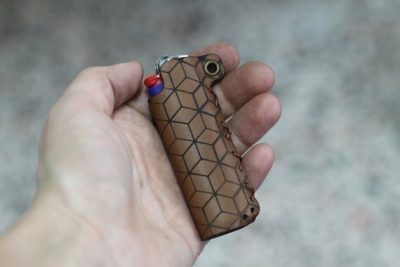 Genuine Leather Lighter Case, Hexagons Lighter Sleeve, Engraved Cover, Smokers Gift, Festival Accessory, Sacred Geometry Lightercase, Cubes