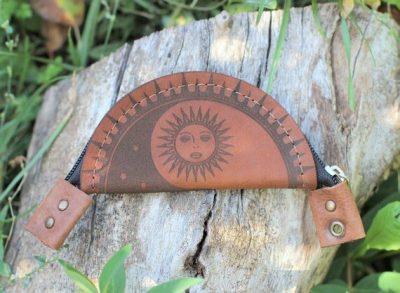 Leather Rolling Pouch, Mix Bowl, Portable Weed Bag, Mixing Base, Rolling Cigarettes Tray, Smoking Accessory, Half Moon, Sun, Yin Yang