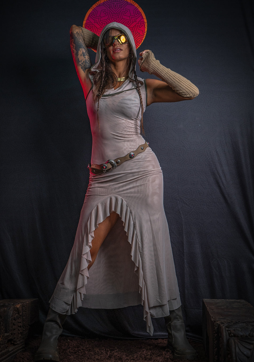 Long Dress / Mesh - Hooded DESERT FLOWER