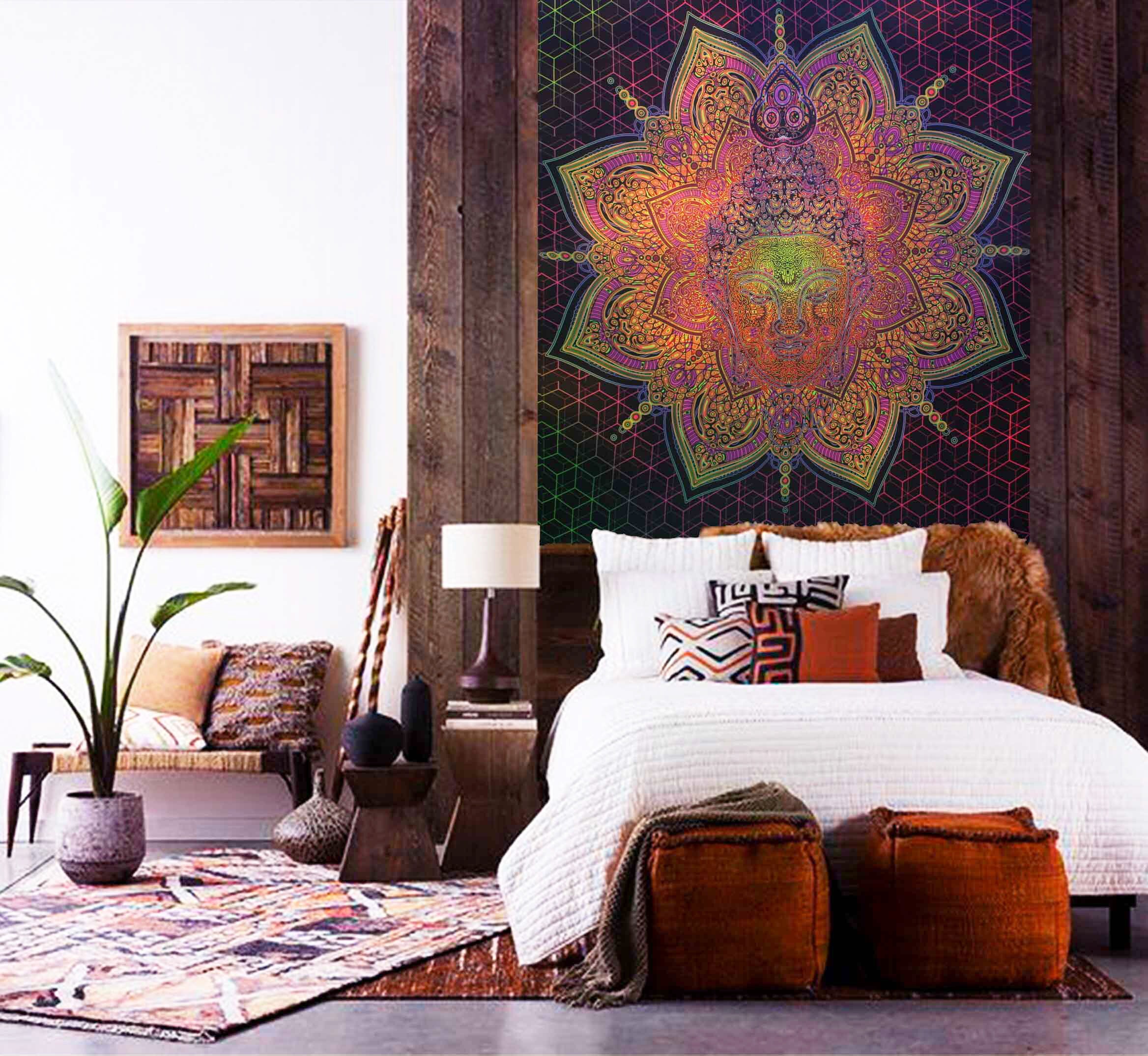 Buddha UV Psychedelic Lycra Backdrop, Yoga Meditation, Psychedelic tapestry, Fluorescent shamanic digital art - Image 3