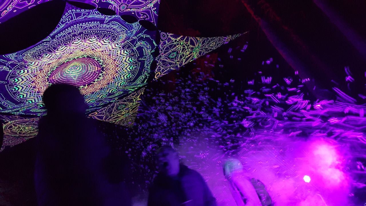 8.6x8.6m UV-Reactive Festival Canopy - Flower & Metatron - Psychedelic canvas Psytrance Outdoor party Shamanic Trippy Hippie Rave Goa Glow - Image 3