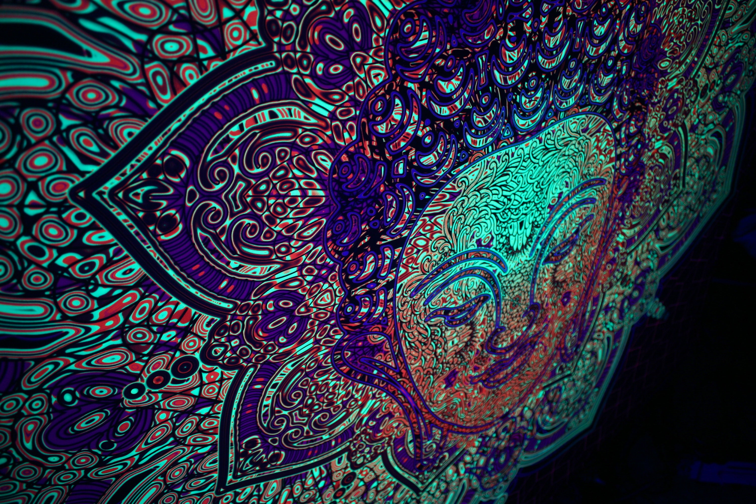 Buddha UV Psychedelic Lycra Backdrop, Yoga Meditation, Psychedelic tapestry, Fluorescent shamanic digital art - Image 8