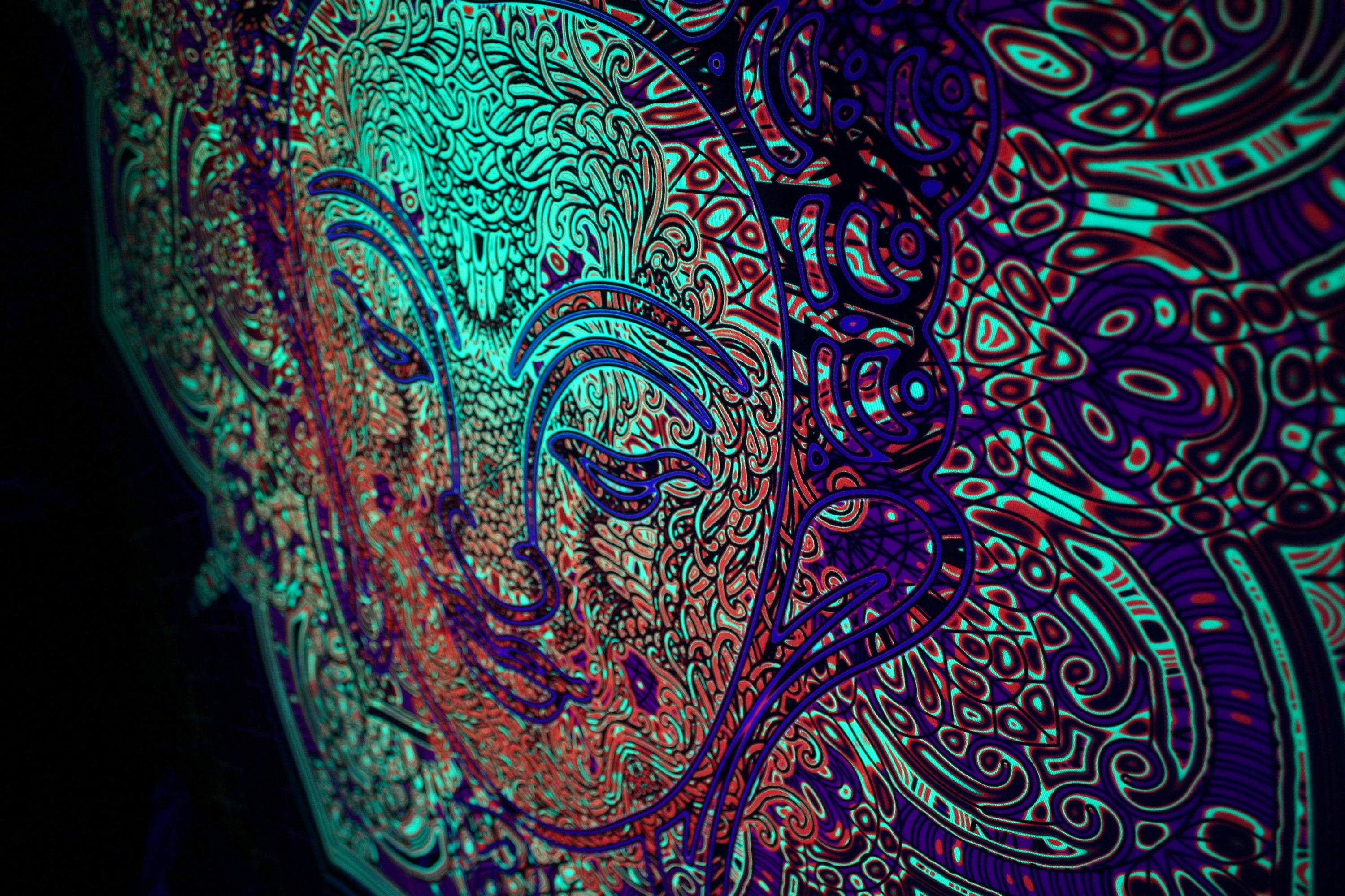 Buddha UV Psychedelic Lycra Backdrop, Yoga Meditation, Psychedelic tapestry, Fluorescent shamanic digital art - Image 7
