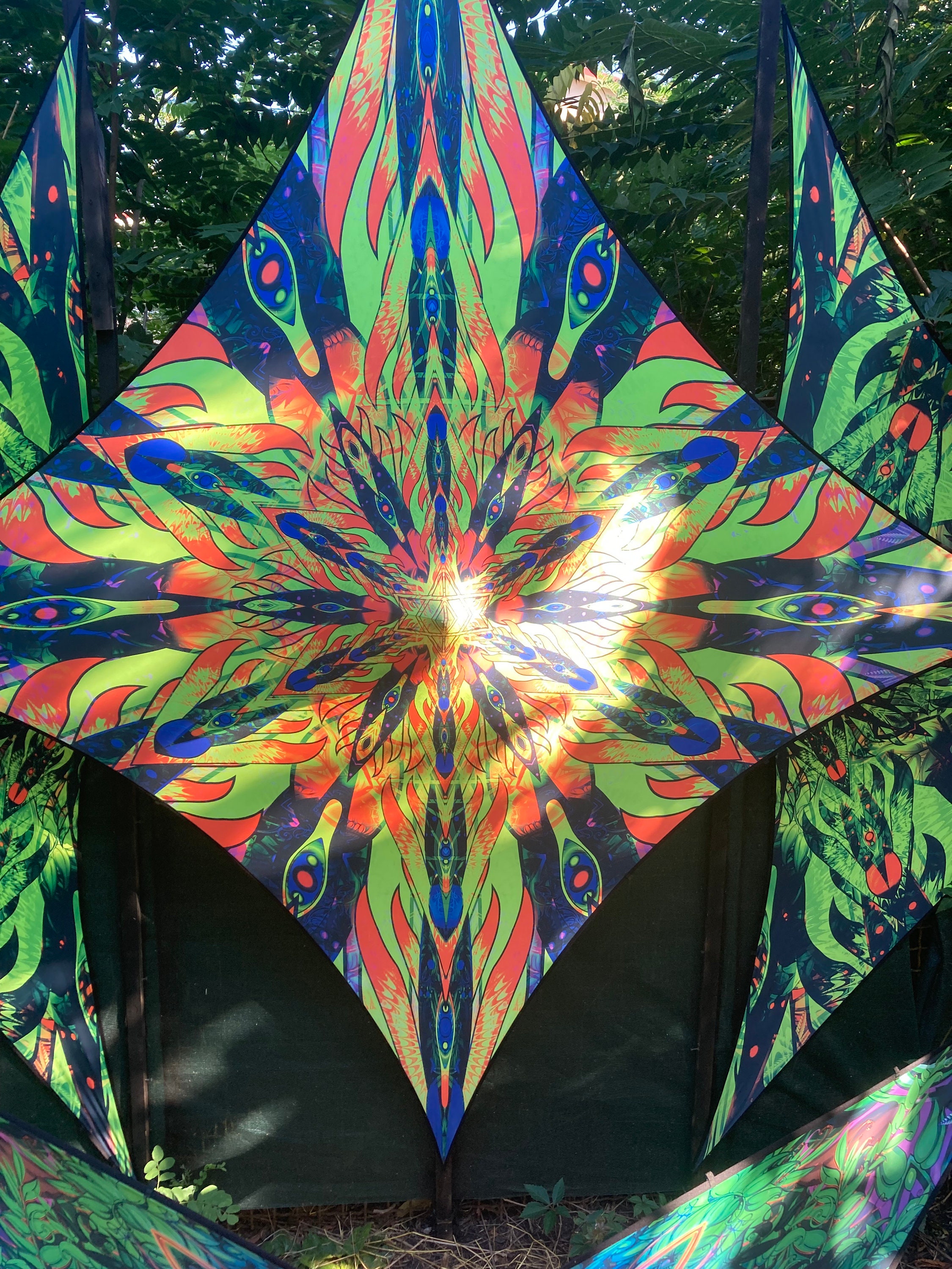 DJ Stage Merkaba & Flowers 2, Blacklight Spiritual Tapestry fractal - Image 8
