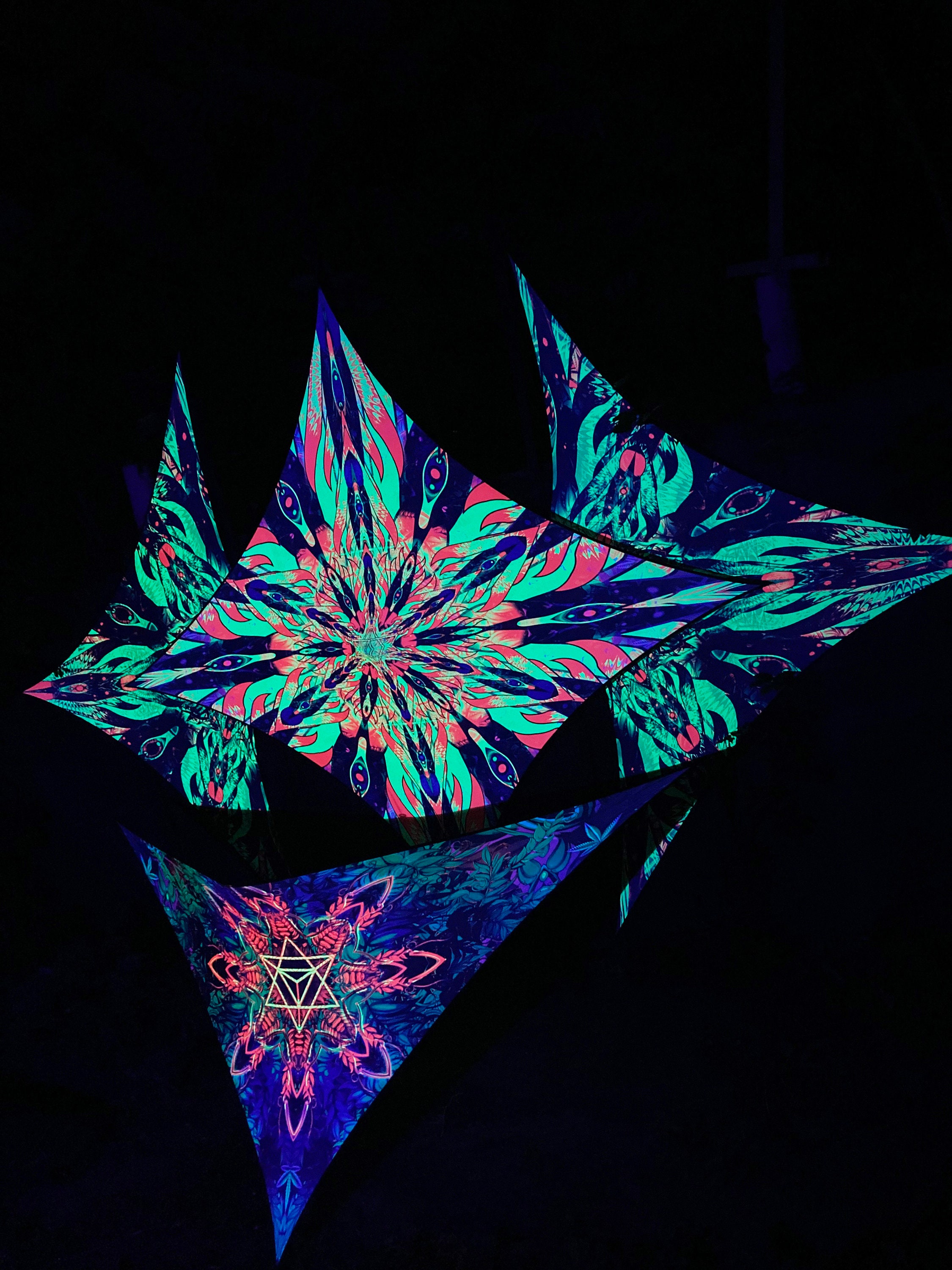 DJ Stage Merkaba & Flowers 2, Blacklight Spiritual Tapestry fractal - Image 5