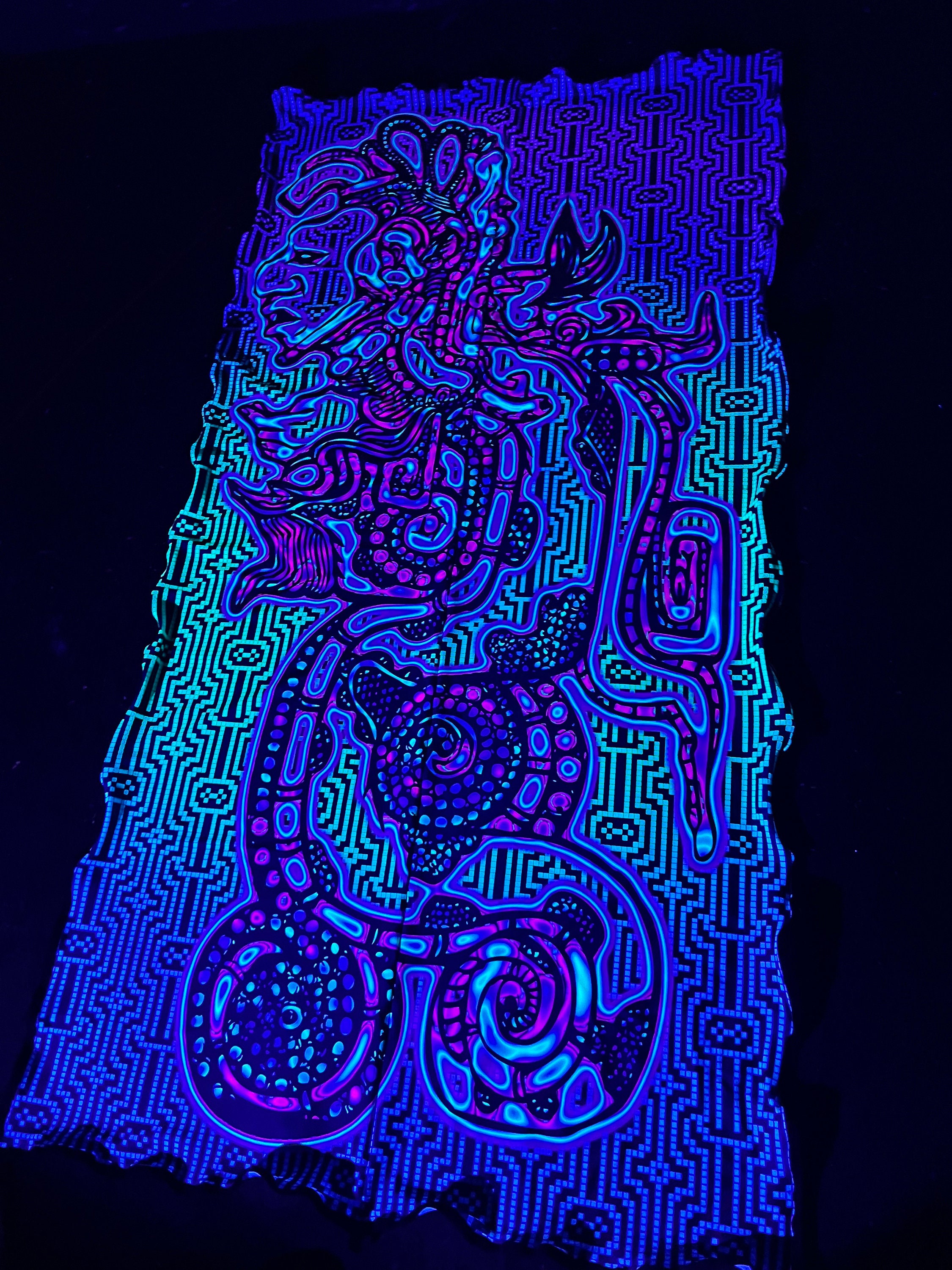 Blacklight Tapestry Spiritual Trance Decor: Neon UV Wall Art, Psychedelic Shamanic Gobelin Print on Fabric - Image 9