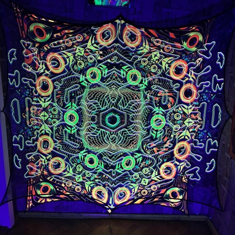 Installations with Mesh - 3D Many Eyes 2 Layers Mesh Prints, Blacklight Spiritual Tapestry, Fractal Art,  Trippy Wall Art UV Poster