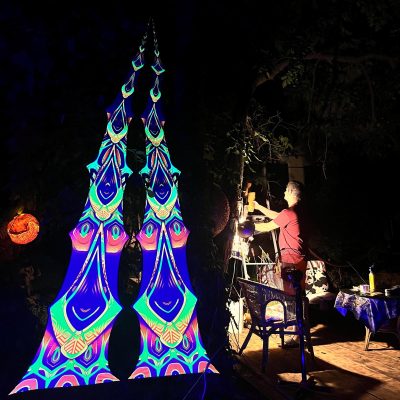 PRINTS for the TREES installation, UV Psychedelic Triangle Tapestry, Fluorescent Wall Hanging Decor, Art Blacklight Decor