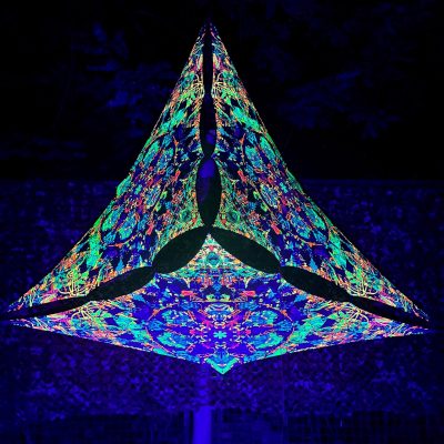 Blacklight Tapestry UV reactive Triangle for DJ Stage, Psychedelic Party, Fluorescent Mandala Dj Booth Tapestry Trippy Decor