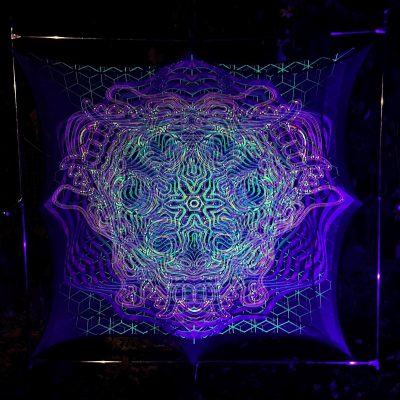 3D Blacklight Spiritual Tapestry - Mesh & Lycra Fractal Art Fabric Poster