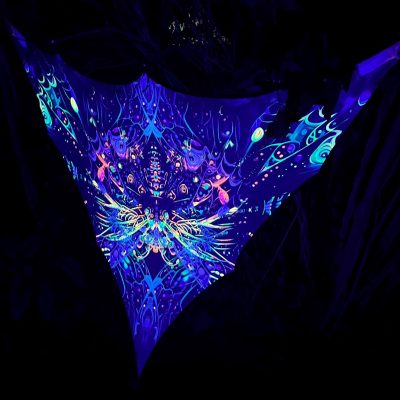Trippy UV Triangle Tapestry for DJ Stages, Psychedelic Blacklight Butterfly Ceiling Rave Decor