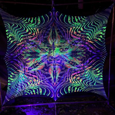 3 Layers 3D UV Psychedelic Tapestry Installations with Mesh Fractal Art Trippy Backdrop Blacklight Fabric Hosting Decor