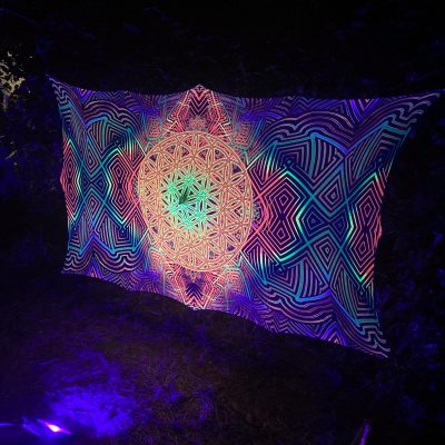 Large Mesh Tapestry - Psychedelic Flower of Life, Sacred Geometry UV Art Print, Spiritual Gift for Trance Lovers