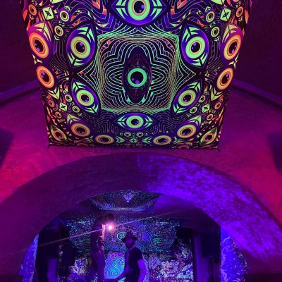 Glow in the Dark Psychedelic Tapestry, Trippy Neon Sign Art, UV Festival Rave Party Decor Many Eyers, Blacklight DJ Booth