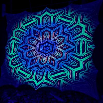 UV-Reactive Fractal Tapestry: Sacred Geometry Wall Art for Psychedelic Decor