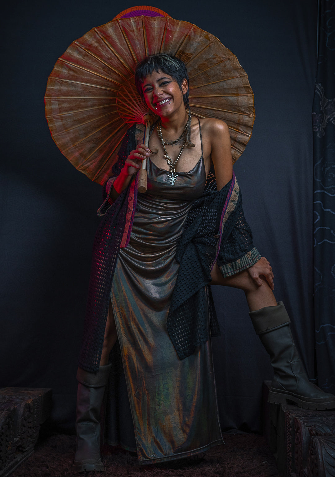 Long Bomb Dress / Holographic Licra - Gold DEMETRIO | PSYSHOP