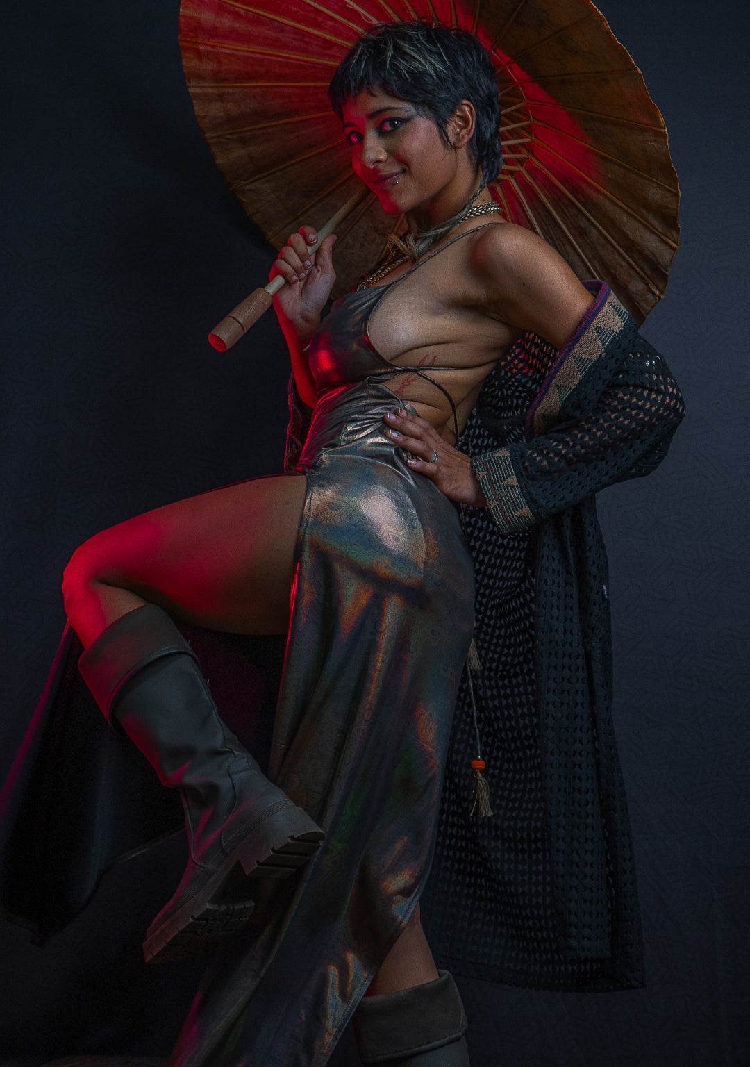 Long Bomb Dress / Holographic Licra - Gold DEMETRIO