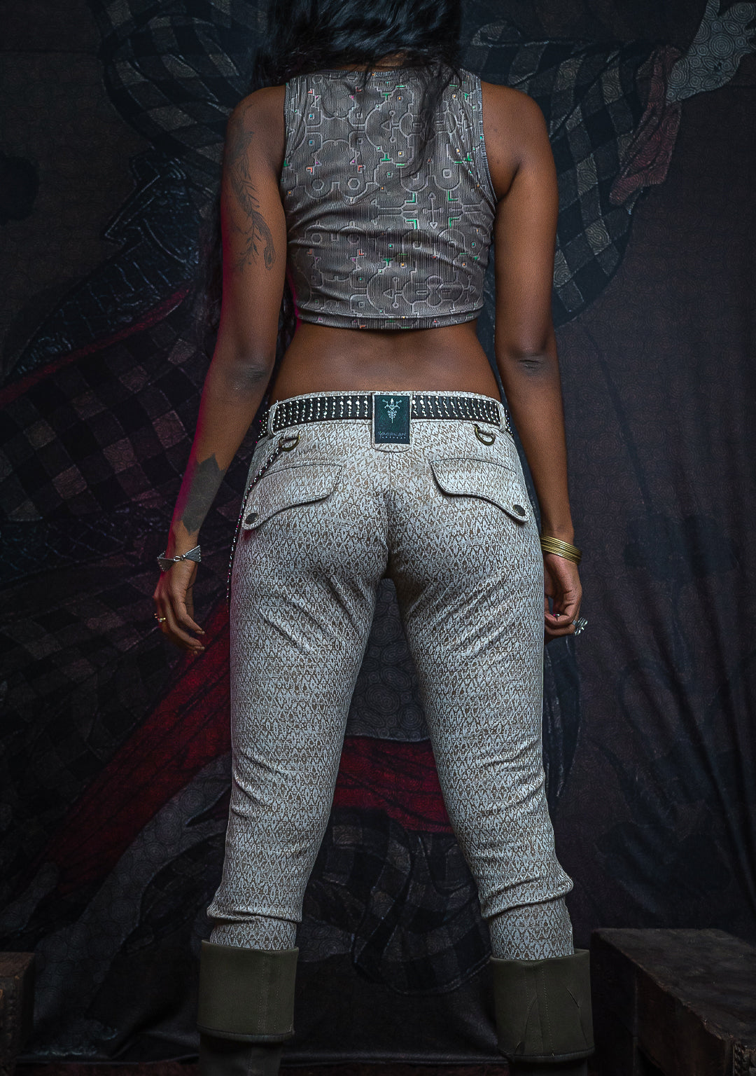 Long Fitted Pants Woman Piratesse / Stretchy Japanese Jaquard - SAND SNAKE - Image 9