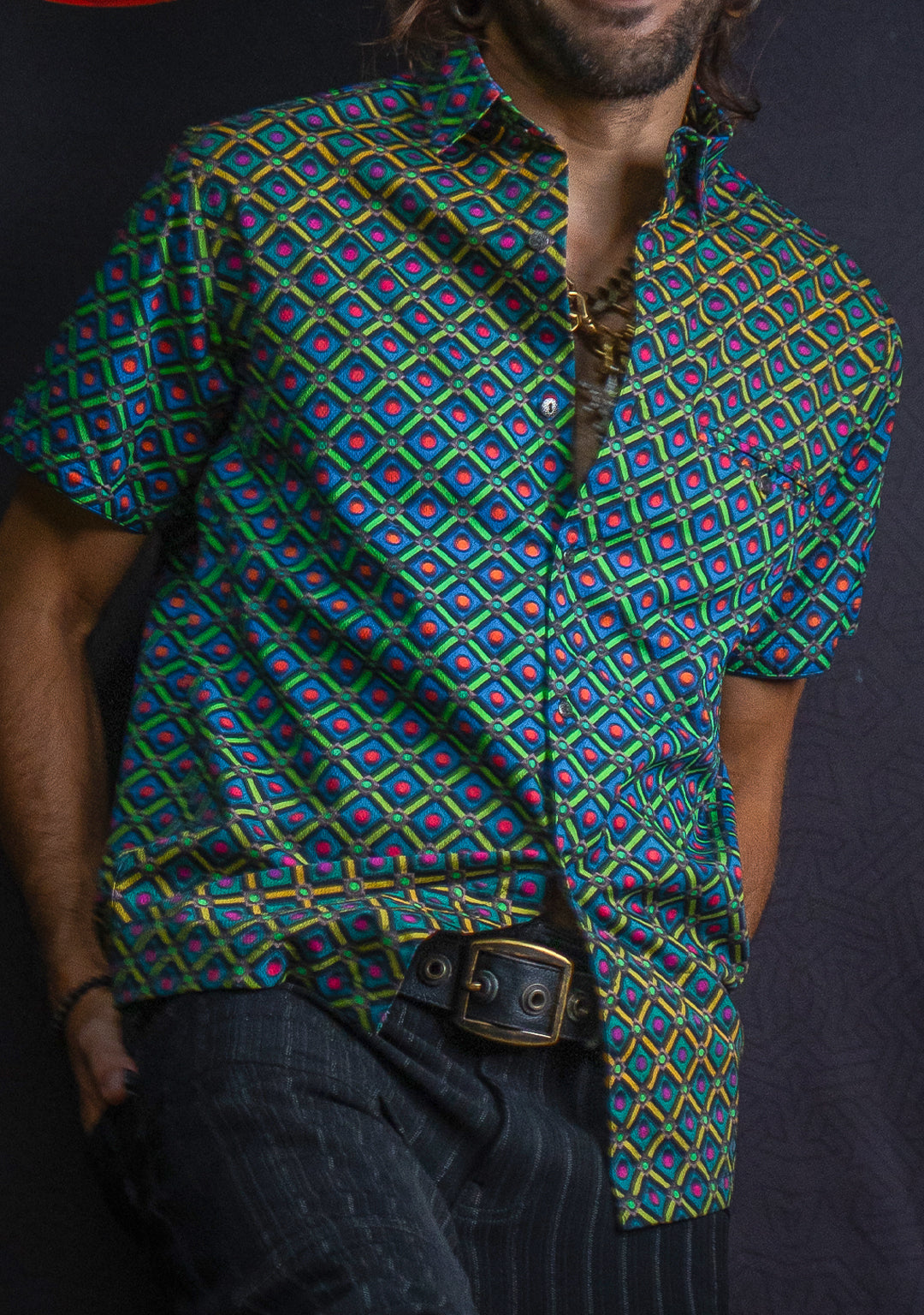 Shirt Men Half Sleeves / Cotton Jacquard - STRAWBERRY FIELDS
