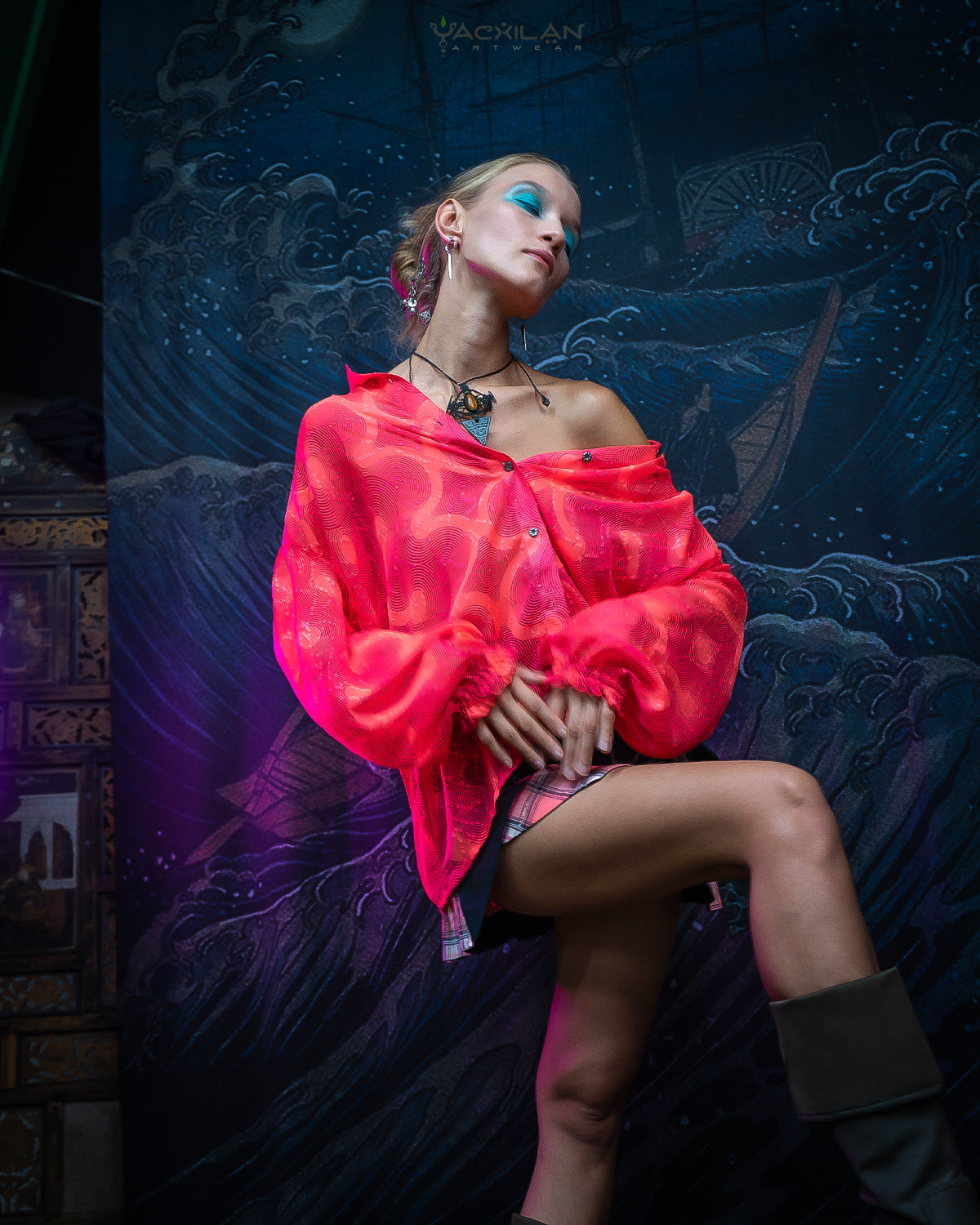 Shirt Woman Longsleeve Frufru / Japanese Uragiri - Jaquard PINK ORG - Image 3