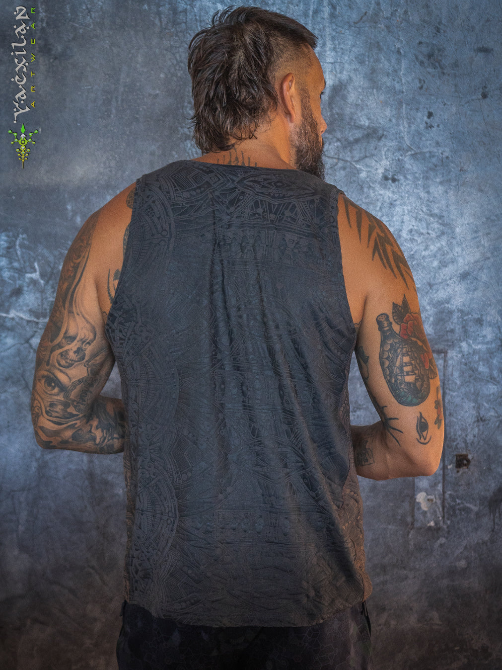 Alternative view of A-Tank Men / Organic Bamboo Jersey Veg Dye Veg Print - Charcoal POPPYFIELDS