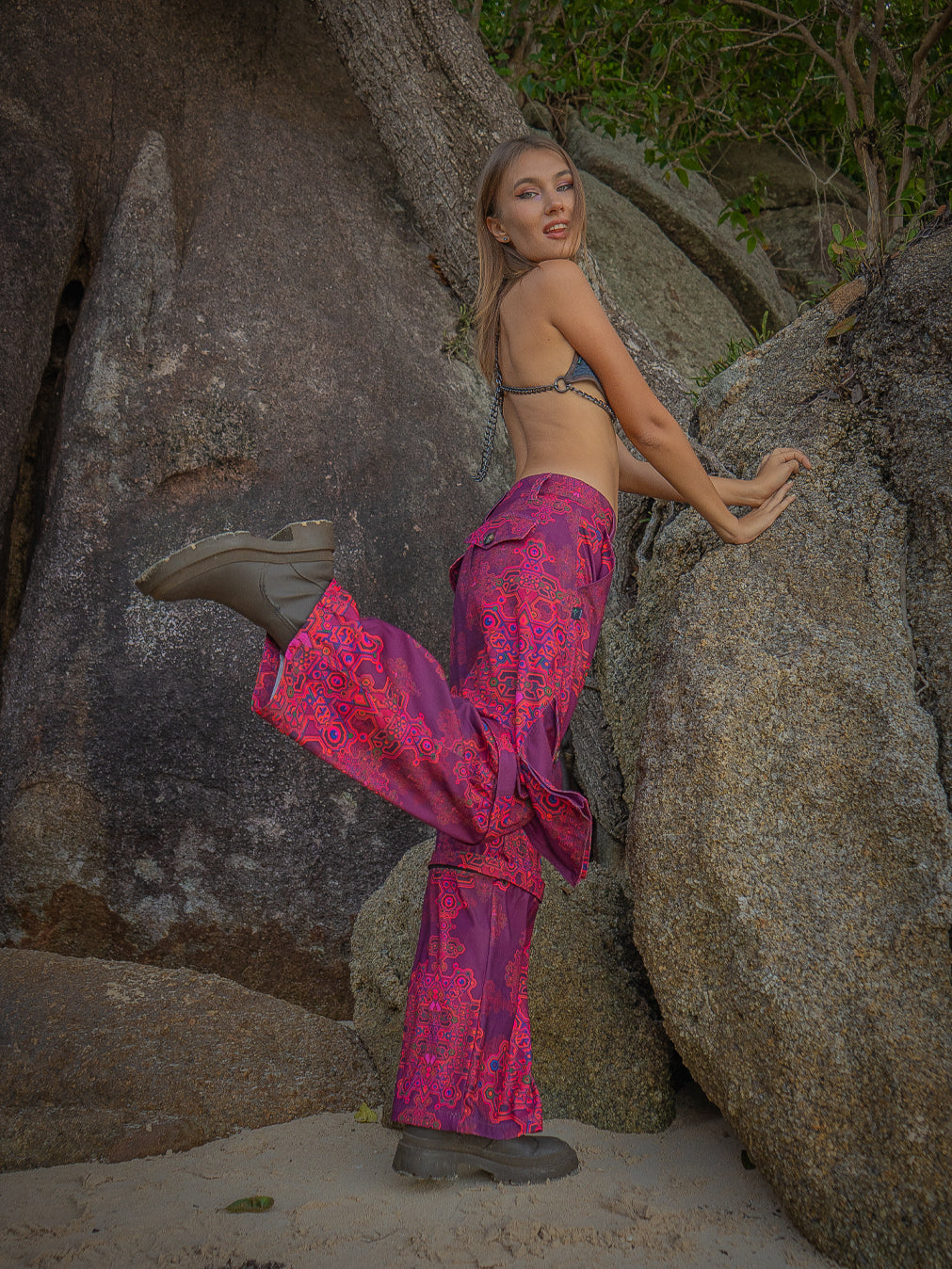 Alternative view of Pants Woman / Baggy Pockets Sky Velvet - PINK DEMETRIO