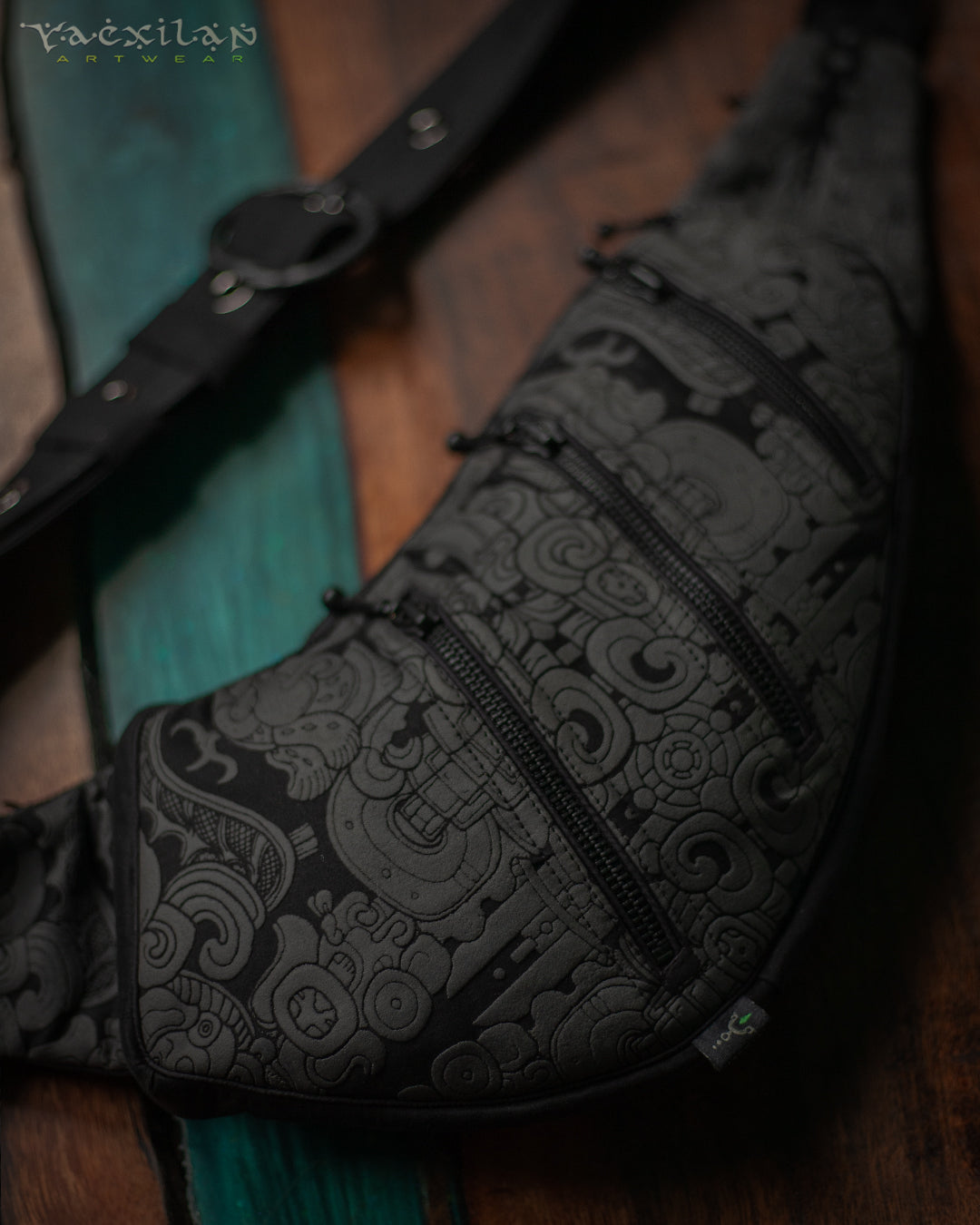 Botta Bag / Cotton Printed Buckle - Black MAYAN CODEX - Image 3