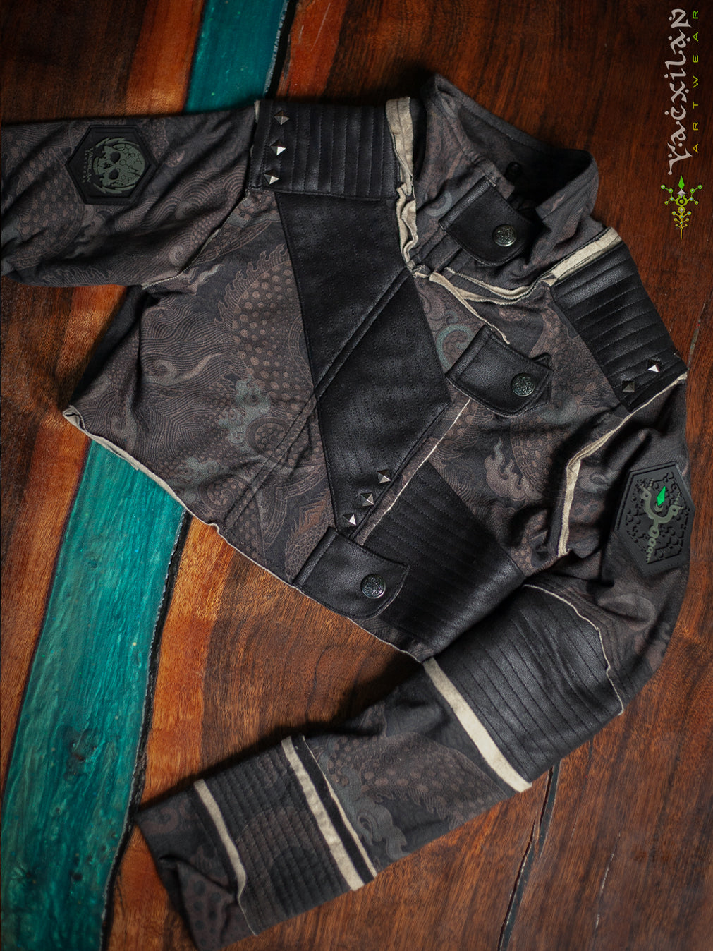 Crop Jacket Woman Neotokyo Punk  / Cotton Looper Fake Leather - DRAGONS