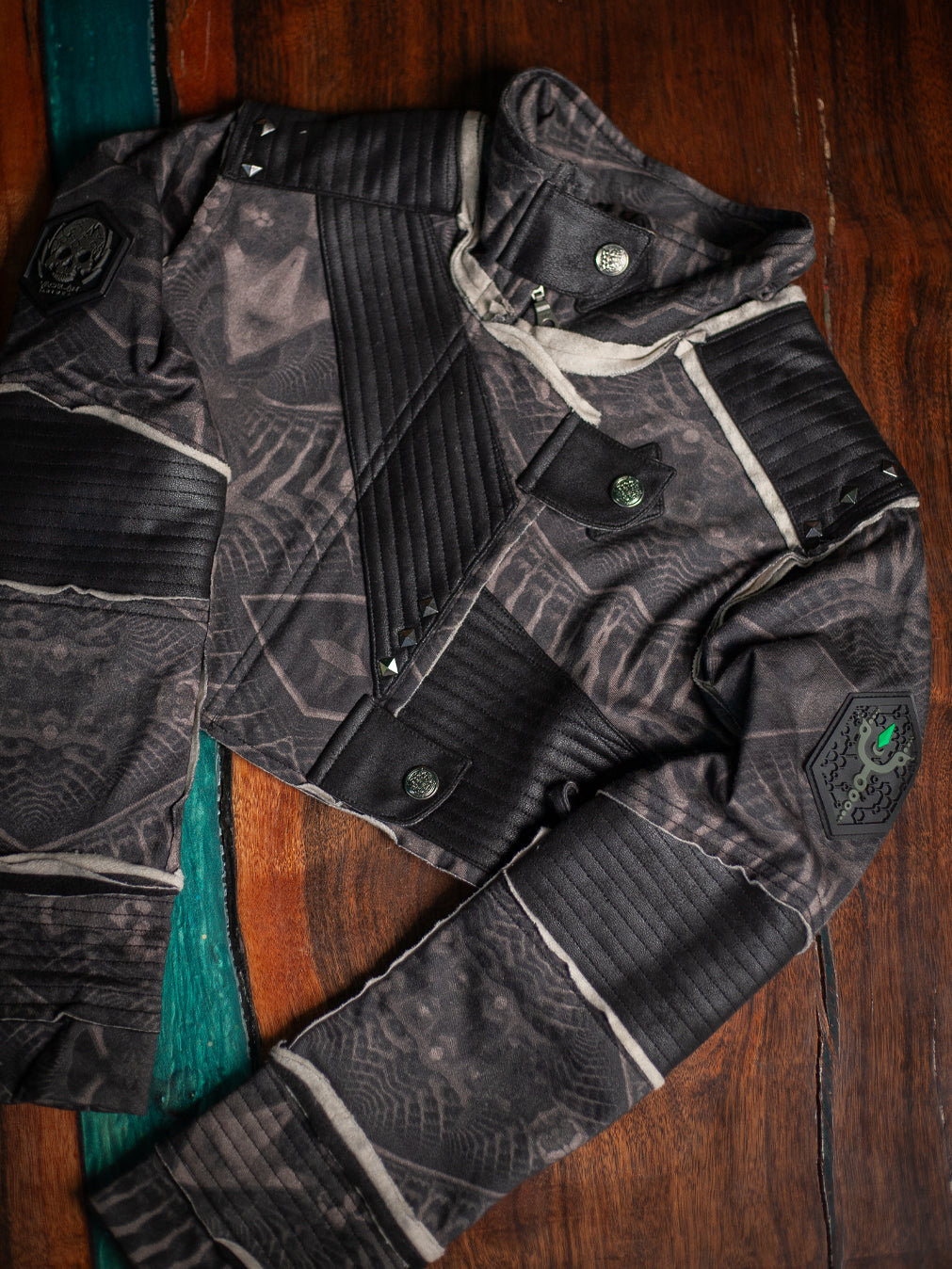 Alternative view of Crop Jacket Woman Neotokyo Punk  / Cotton Looper Fake Leather - SANDOKAN