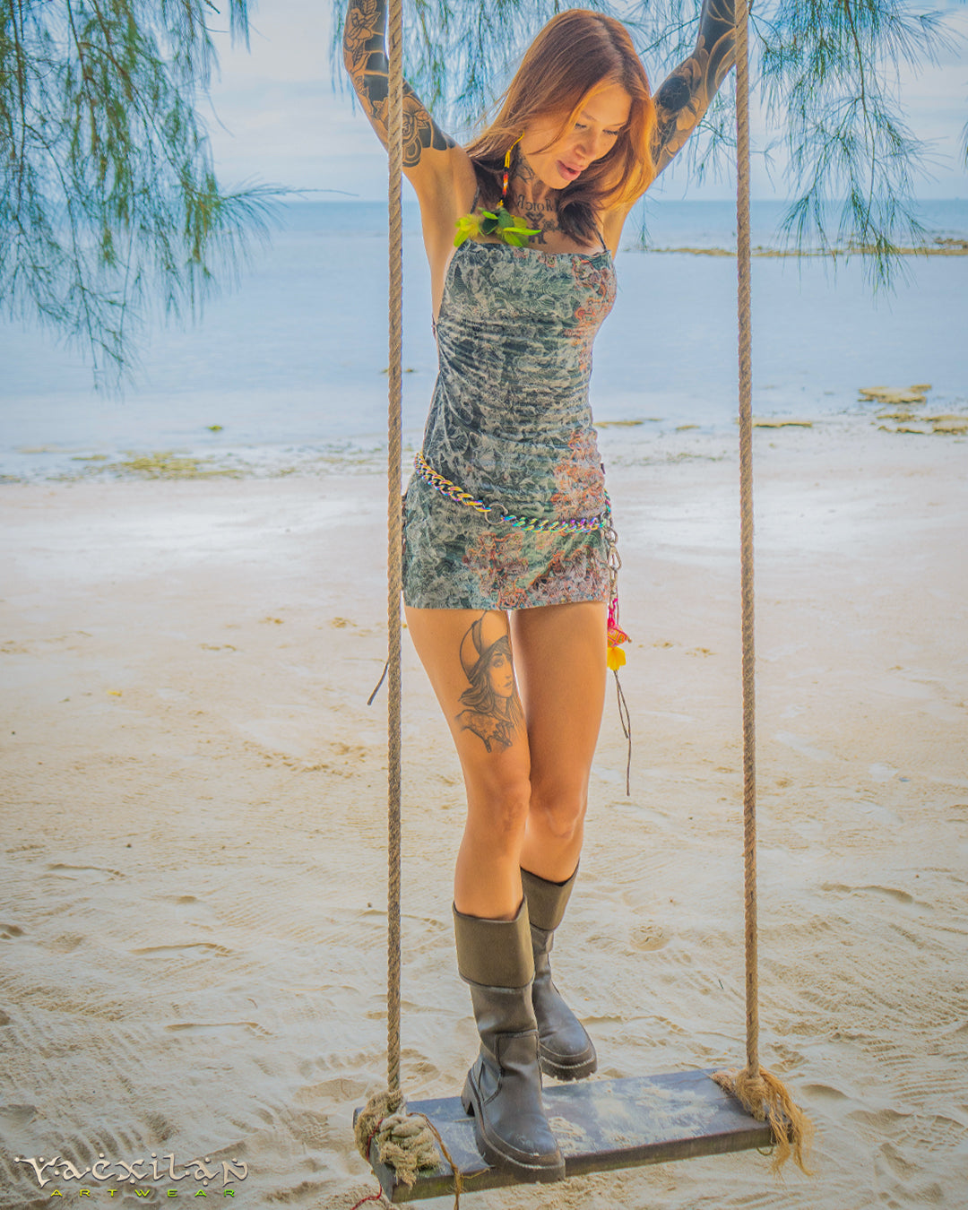 Mini BOMB DRESS / Stretchy Chinese Silk Jaquard - ATLANTIS FLOWER - Image 3