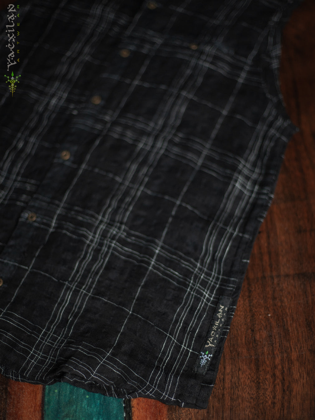 Alternative view of Shirt Men Sleeveless / Cotton Linen - BLAK CHECKERS