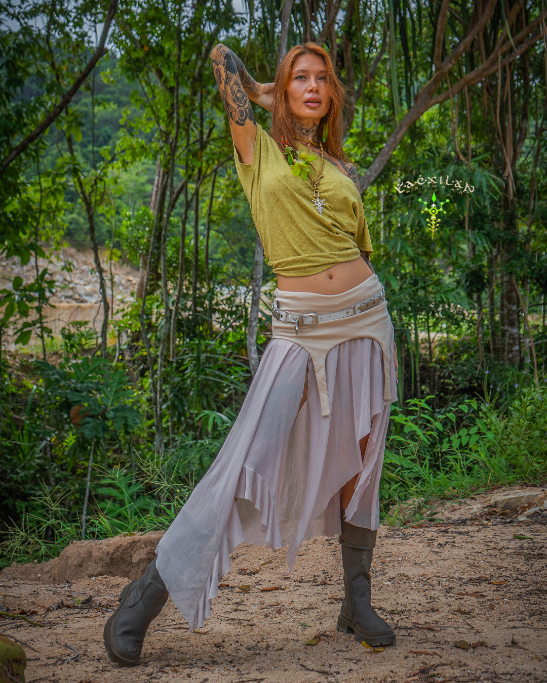 Alternative view of Long Skirt / GIPSY FLOWER Mesh - CREAM