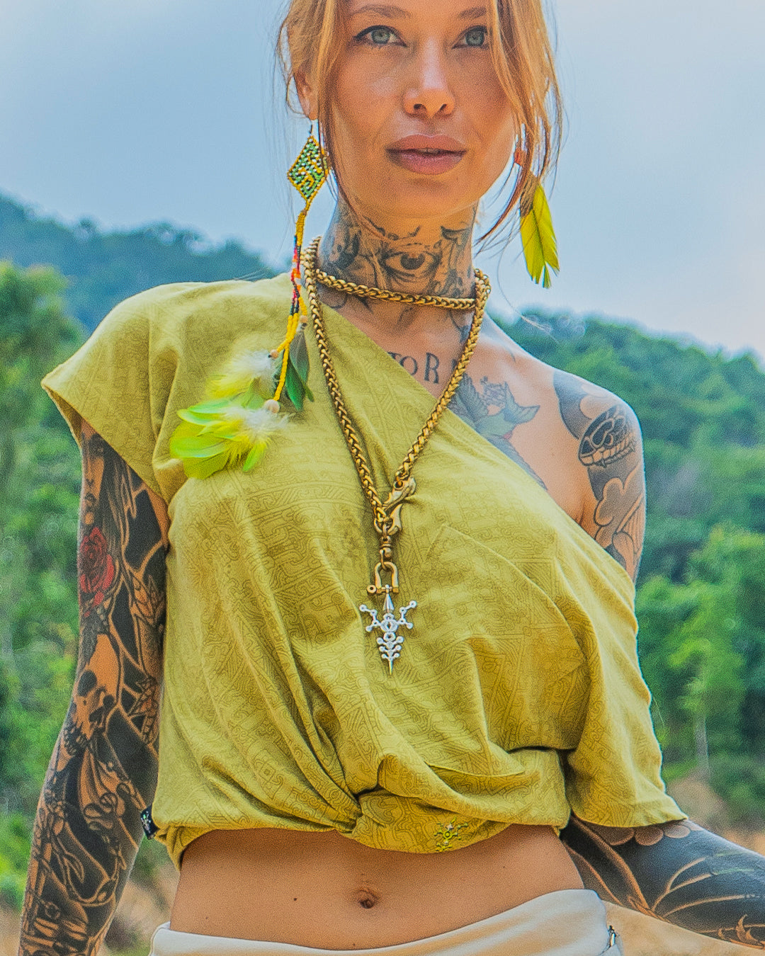 Woman T-Shirt Short Sleeve / Rayon Lime - MAYANS GALACTIK SPINE