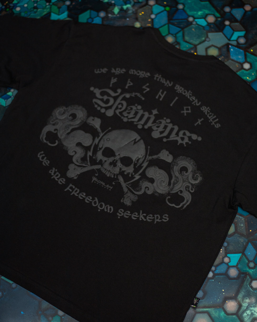 T-Shirt Oversized Men / Black Cotton Shinker - BLAK SHAMANS SMOKE