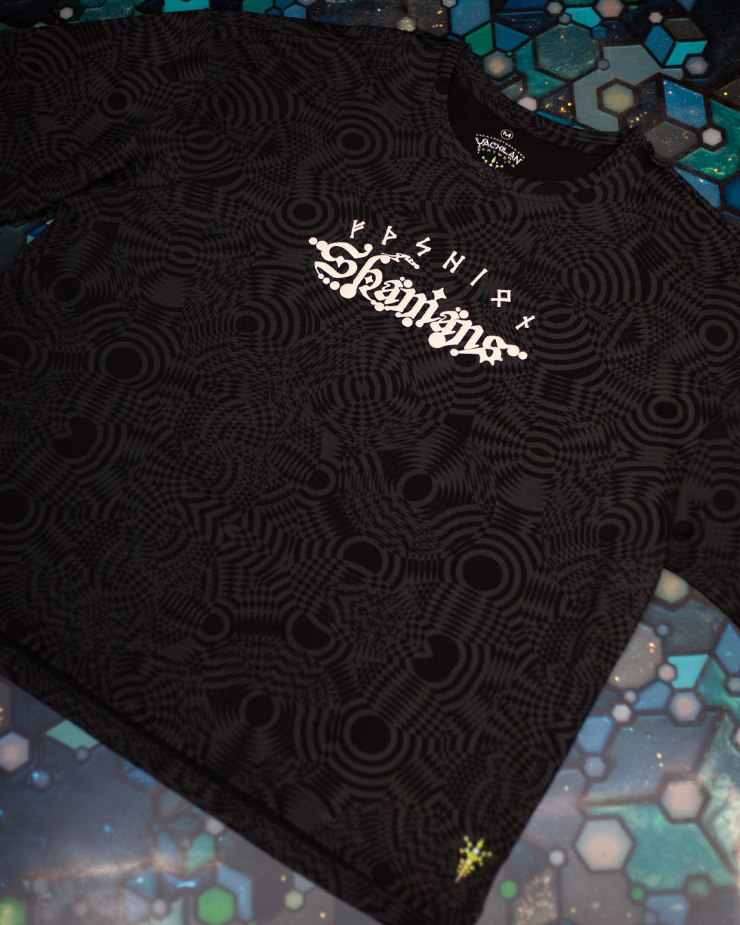 T-Shirt Oversized Men / Black Cotton Shinker - WIERD NOISES SHAMANS SMOKE White - Image 2