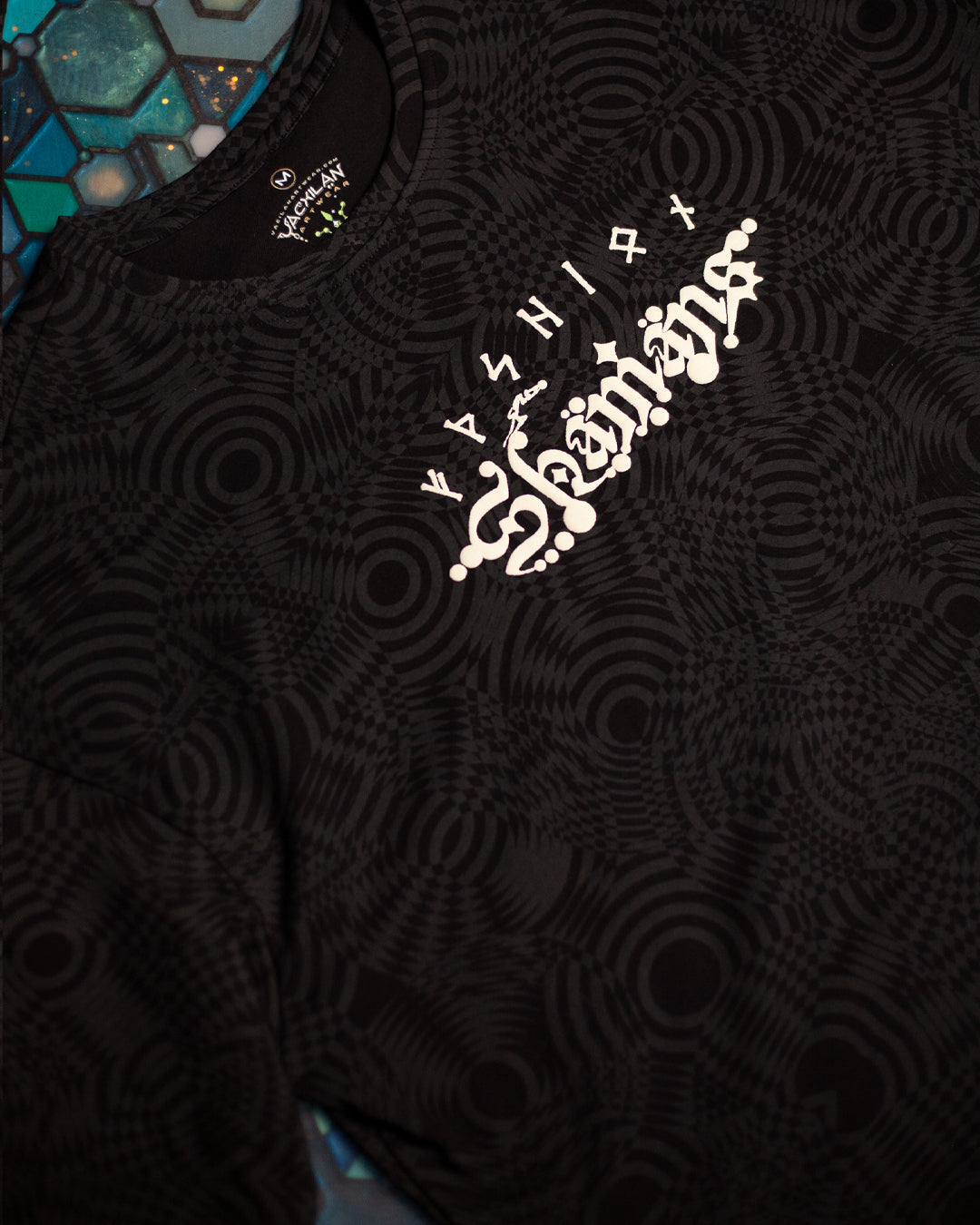 T-Shirt Oversized Men / Black Cotton Shinker - WIERD NOISES SHAMANS SMOKE White - Image 7