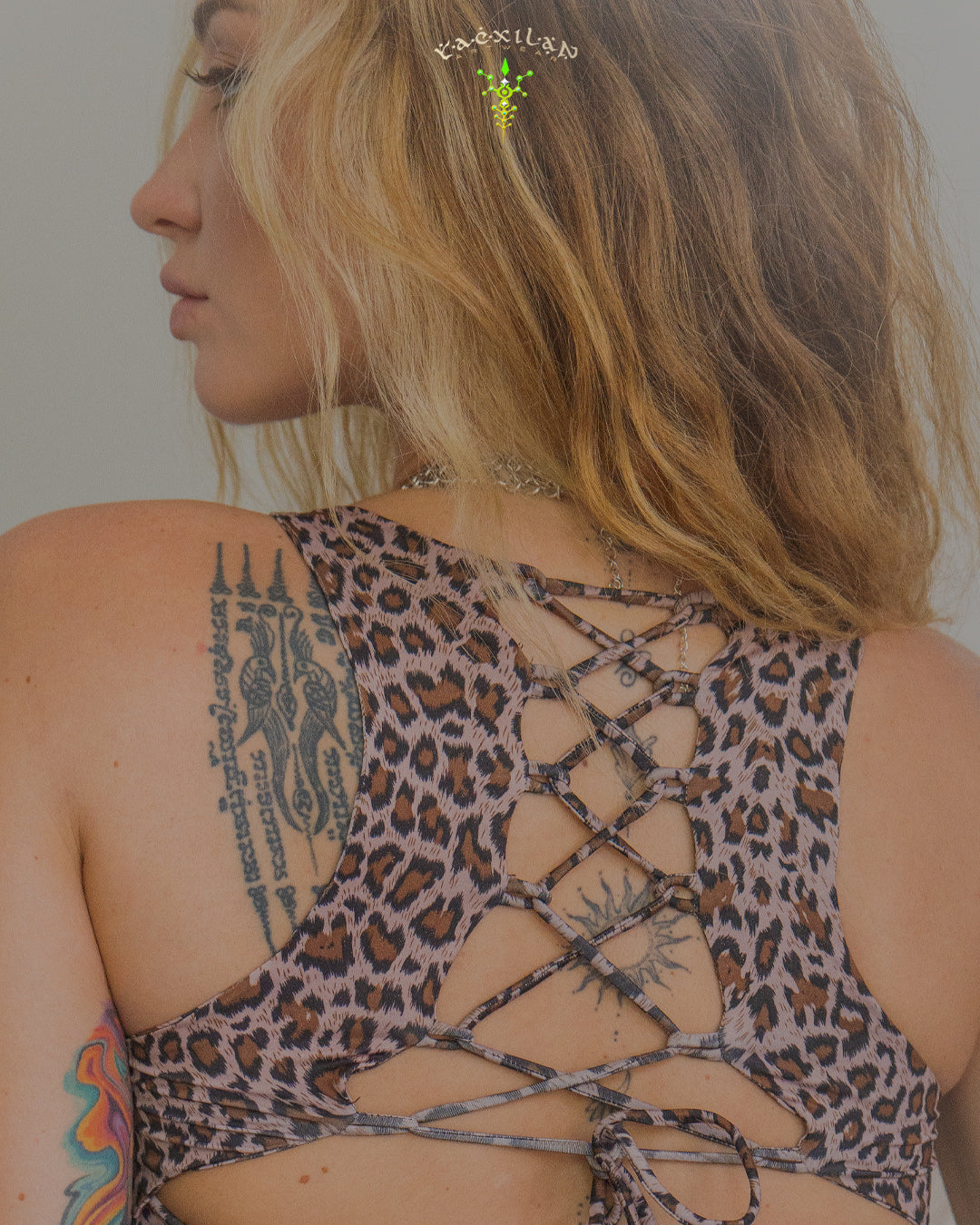 Alternative view of Crop Top ZigZag Drawstring / Licra - LEOPARD