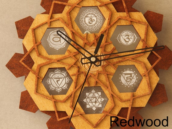 Alternative view of Laser Cut Wood Chakra Wall Clock: Sacred Geometry Decor